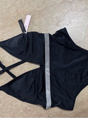 Victoria's Secret Black Rhinestone-Trim Bandeau Bodysuit